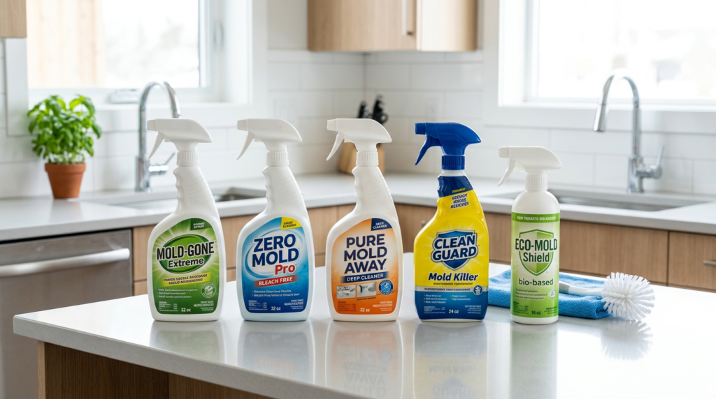 Top-rated mold remover spray products lined up for comparison