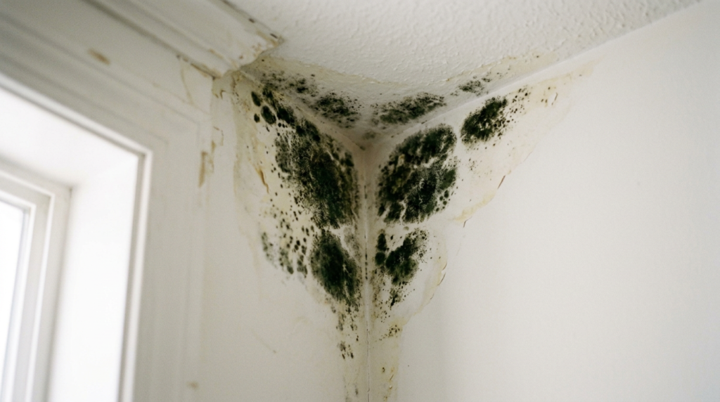 Black mold growth on interior wall requiring inspection