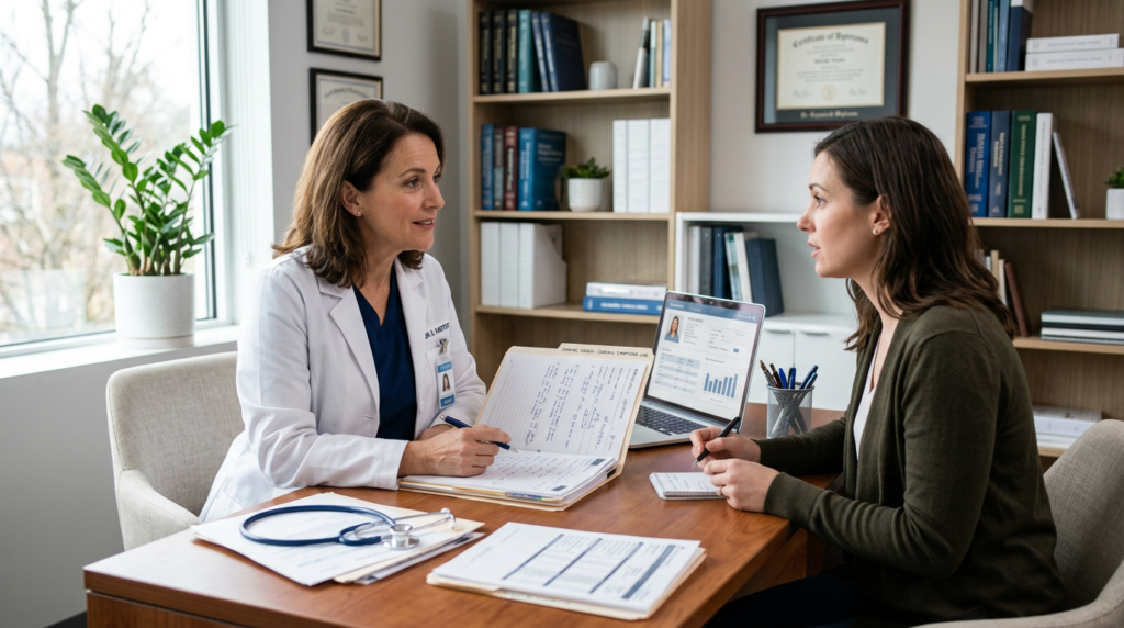 Patient consulting doctor about long-term mold exposure health effects