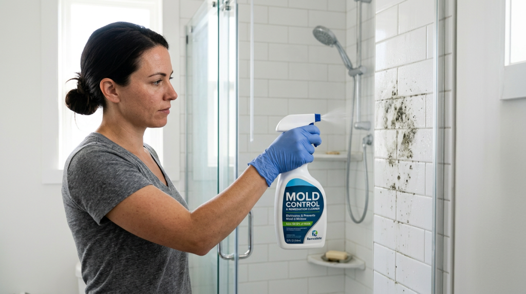 Concrobium Mold Control spray treating mold on a surface