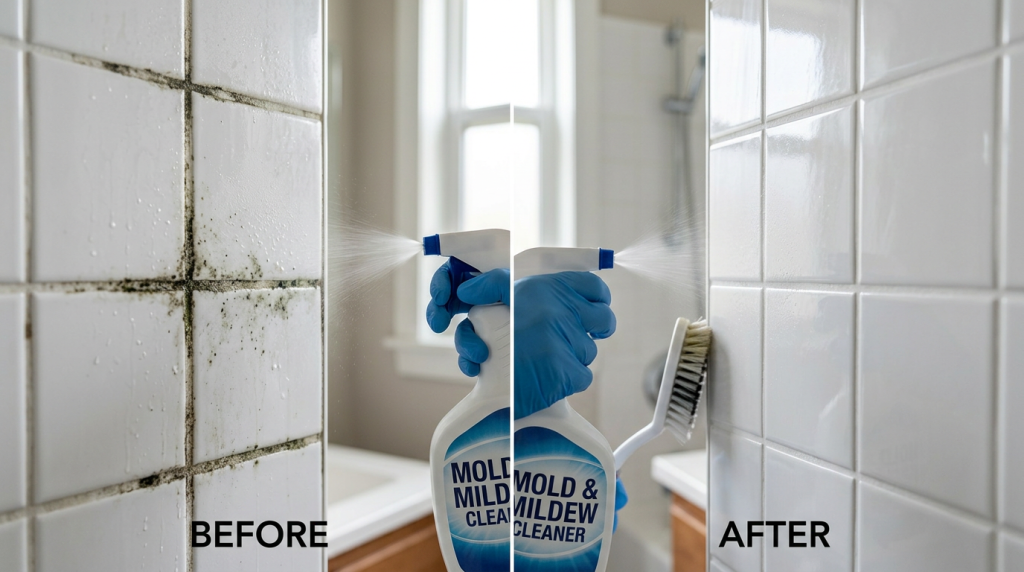 RMR-86 removing black mold and mildew stains from tile grout