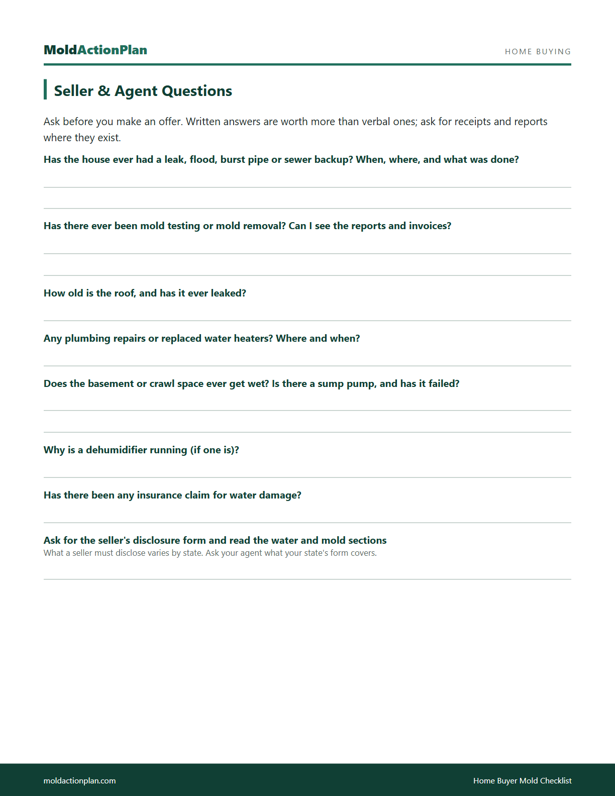 Home Buyer Mold Checklist sample page 2