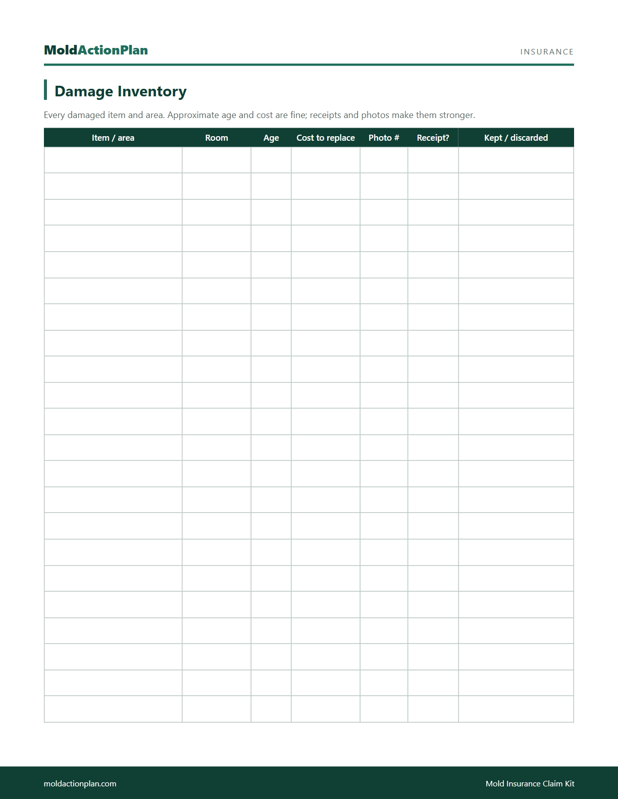 Mold Insurance Claim Kit sample page 3