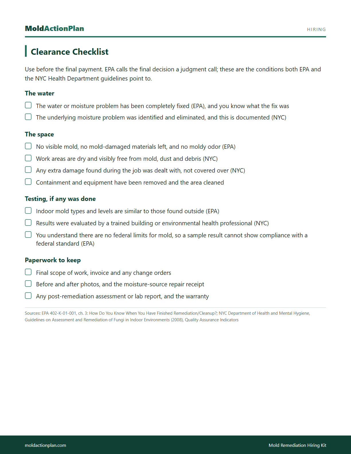 Mold Remediation Hiring Kit sample page 3