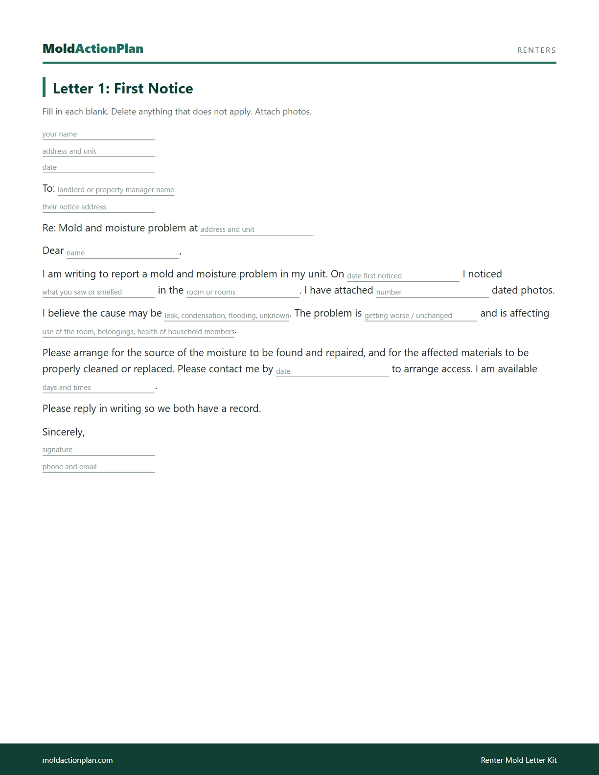 Renter Mold Letter Kit sample page 1