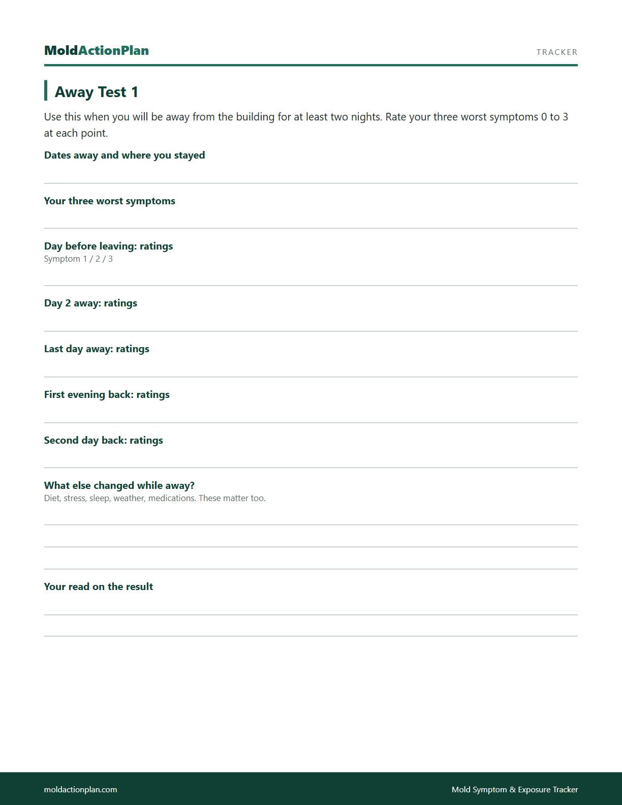 Mold Symptom & Exposure Tracker sample page 3