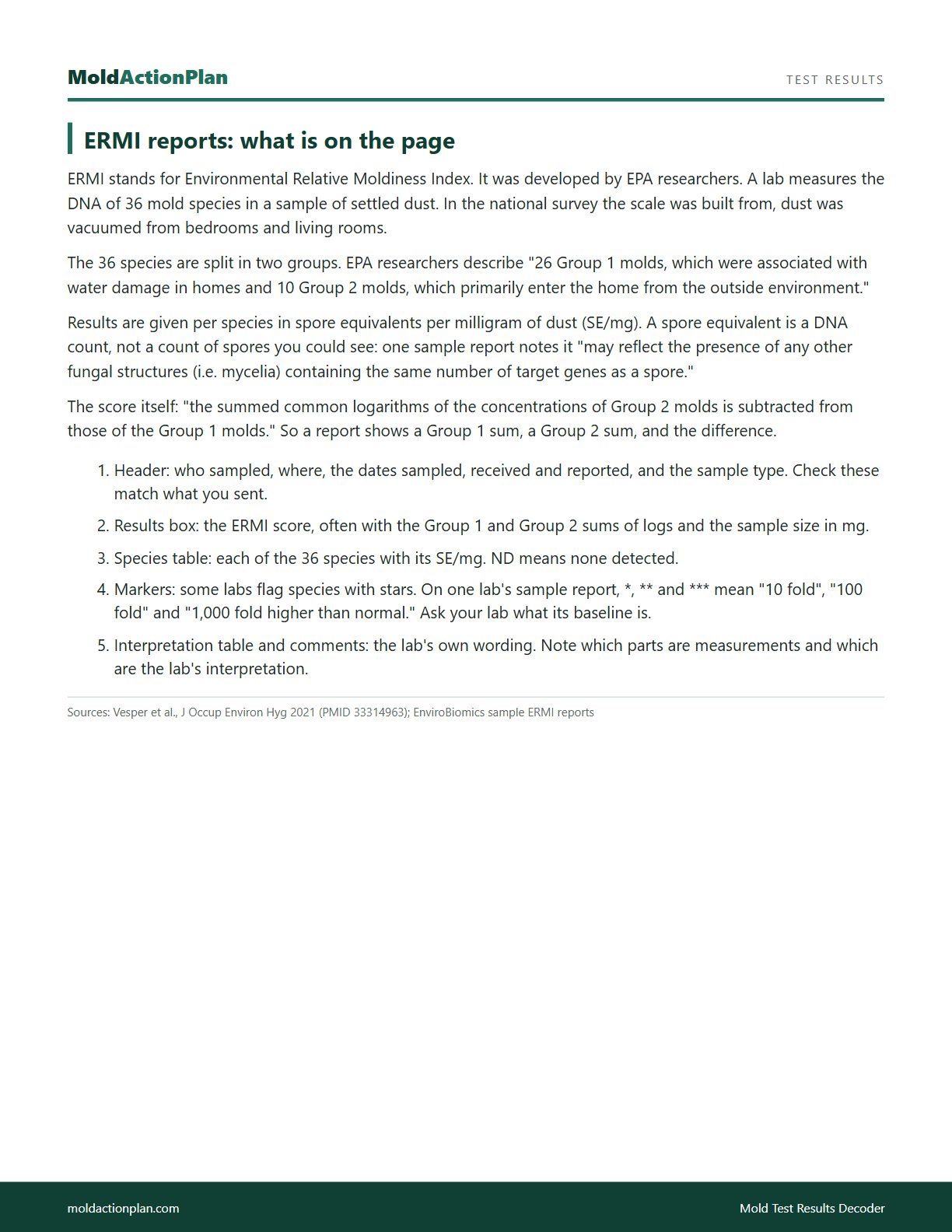 Mold Test Results Decoder sample page 1